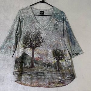Inoah Moody Landscape Shirt Crows Dark Grunge Relaxed Fit Womens Small